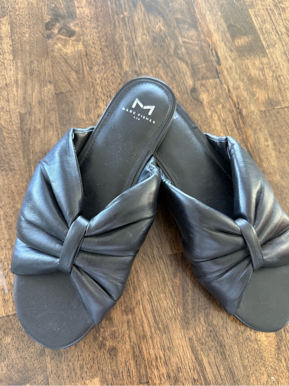 Marc Fisher Black Knotted Leather Slide Mules